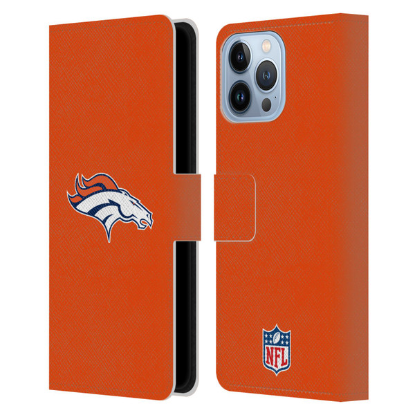 NFL Denver Broncos Logo Plain Leather Book Wallet Case Cover For Apple iPhone 13 Pro Max