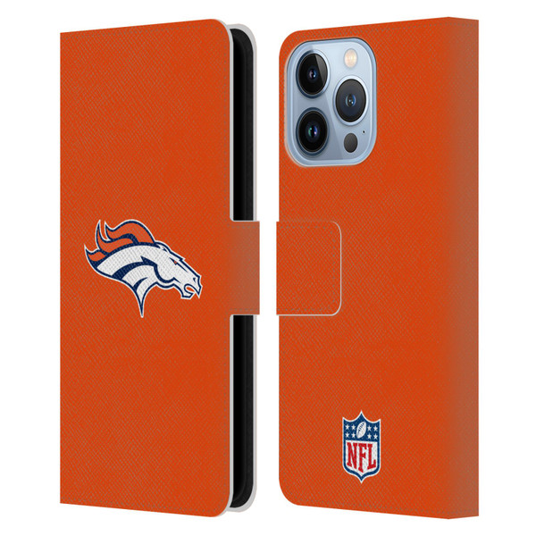 NFL Denver Broncos Logo Plain Leather Book Wallet Case Cover For Apple iPhone 13 Pro