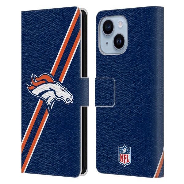 NFL Denver Broncos Logo Stripes Leather Book Wallet Case Cover For Apple iPhone 14 Plus