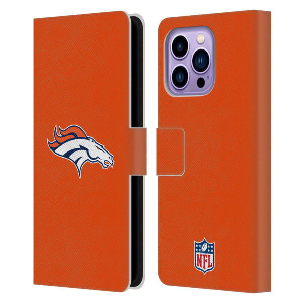 NFL Denver Broncos Logo Plain Leather Book Wallet Case Cover For Apple iPhone 14 Pro Max