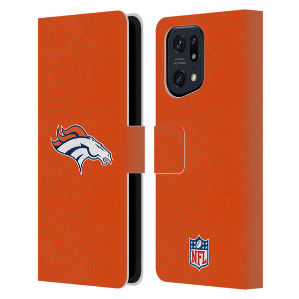 NFL Denver Broncos Logo Plain Leather Book Wallet Case Cover For OPPO Find X5 Pro
