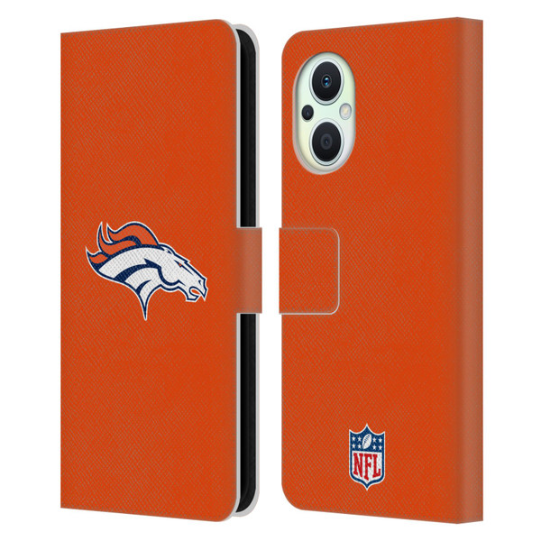 NFL Denver Broncos Logo Plain Leather Book Wallet Case Cover For OPPO Reno8 Lite