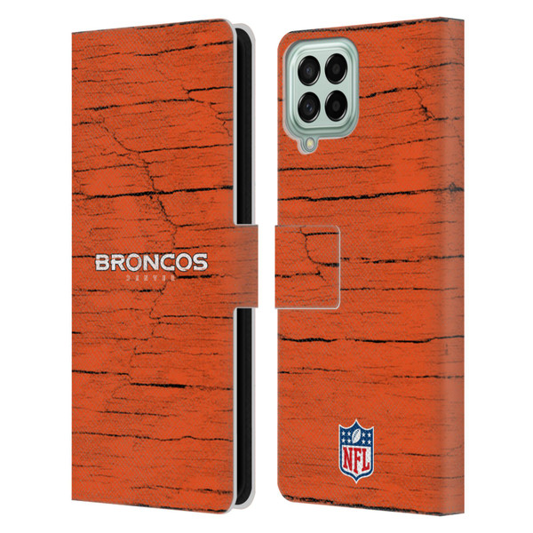 NFL Denver Broncos Logo Distressed Look Leather Book Wallet Case Cover For Samsung Galaxy M53 (2022)