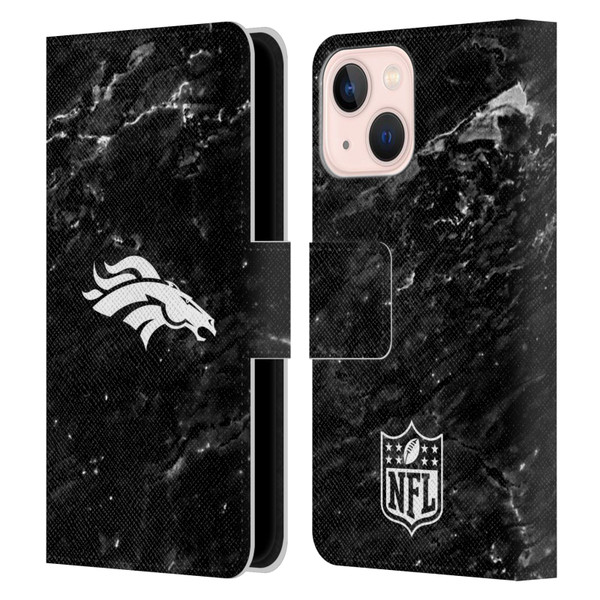 NFL Denver Broncos Artwork Marble Leather Book Wallet Case Cover For Apple iPhone 13 Mini