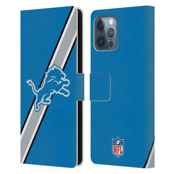 NFL Detroit Lions Logo Stripes Leather Book Wallet Case Cover For Apple iPhone 12 Pro Max