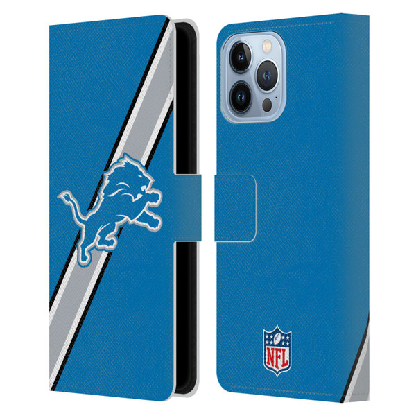 NFL Detroit Lions Logo Stripes Leather Book Wallet Case Cover For Apple iPhone 13 Pro Max