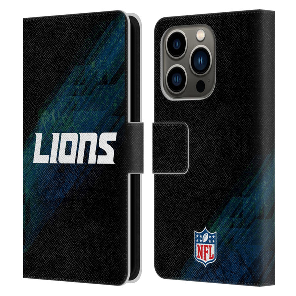 NFL Detroit Lions Logo Blur Leather Book Wallet Case Cover For Apple iPhone 14 Pro