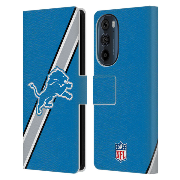 NFL Detroit Lions Logo Stripes Leather Book Wallet Case Cover For Motorola Edge 30