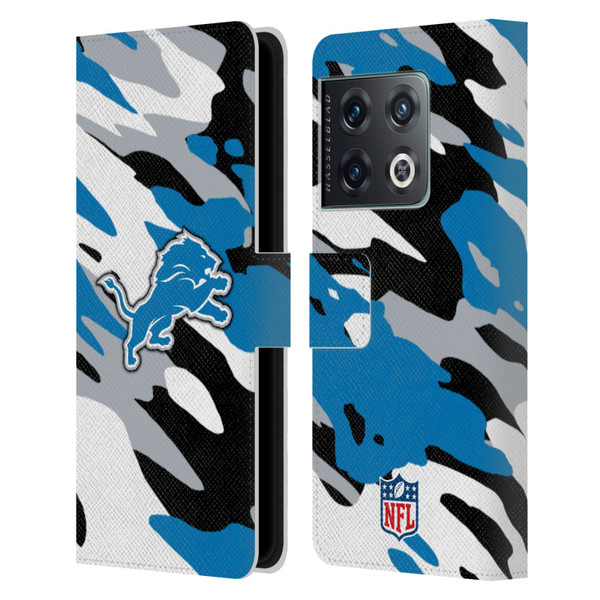 NFL Detroit Lions Logo Camou Leather Book Wallet Case Cover For OnePlus 10 Pro