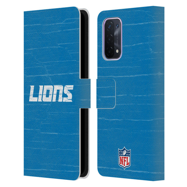 NFL Detroit Lions Logo Distressed Look Leather Book Wallet Case Cover For OPPO A54 5G