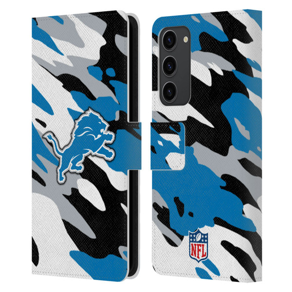 NFL Detroit Lions Logo Camou Leather Book Wallet Case Cover For Samsung Galaxy S23+ 5G