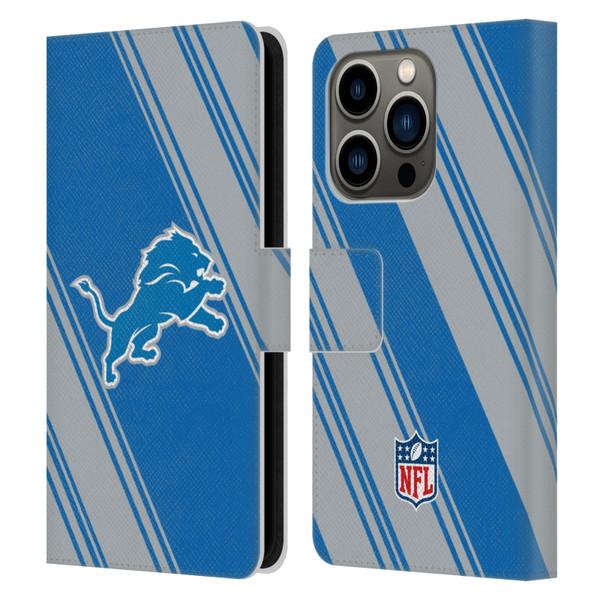 NFL Detroit Lions Artwork Stripes Leather Book Wallet Case Cover For Apple iPhone 14 Pro