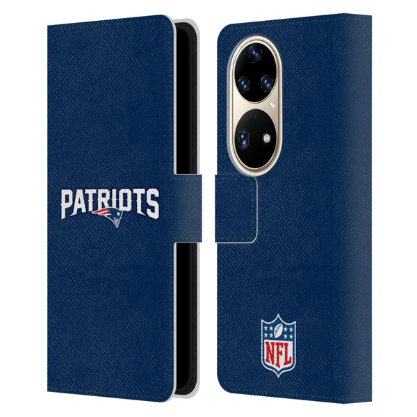 NFL New England Patriots Logo Plain Leather Book Wallet Case Cover For Huawei P50 Pro