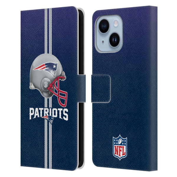 NFL New England Patriots Logo Helmet Leather Book Wallet Case Cover For Apple iPhone 14 Plus
