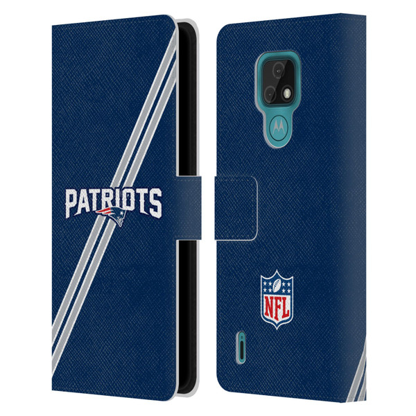 NFL New England Patriots Logo Stripes Leather Book Wallet Case Cover For Motorola Moto E7