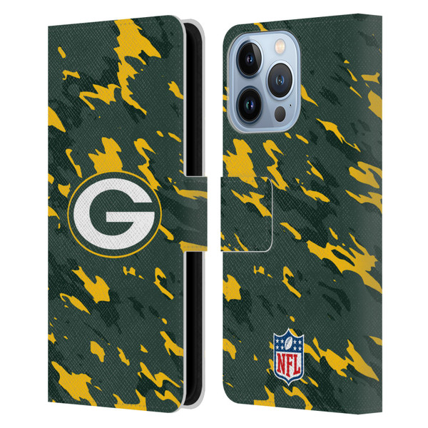 NFL Green Bay Packers Logo Camou Leather Book Wallet Case Cover For Apple iPhone 13 Pro
