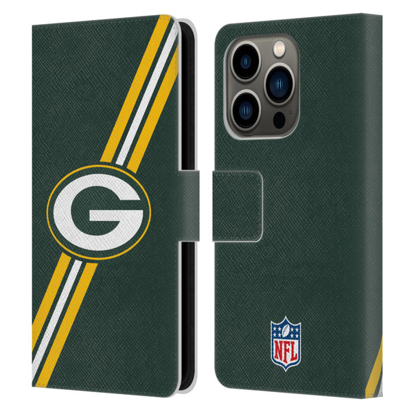 NFL Green Bay Packers Logo Stripes Leather Book Wallet Case Cover For Apple iPhone 14 Pro