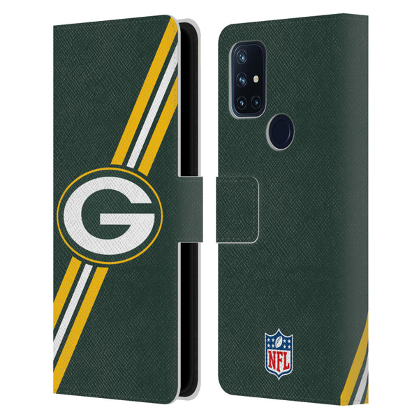 NFL Green Bay Packers Logo Stripes Leather Book Wallet Case Cover For OnePlus Nord N10 5G