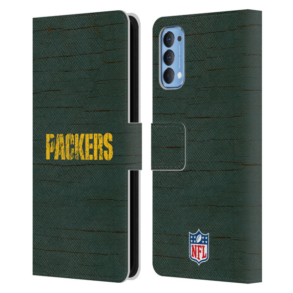 NFL Green Bay Packers Logo Distressed Look Leather Book Wallet Case Cover For OPPO Reno 4 5G
