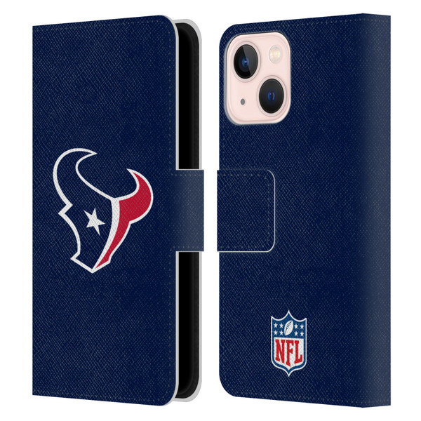 NFL Houston Texans Logo Plain Leather Book Wallet Case Cover For Apple iPhone 13 Mini