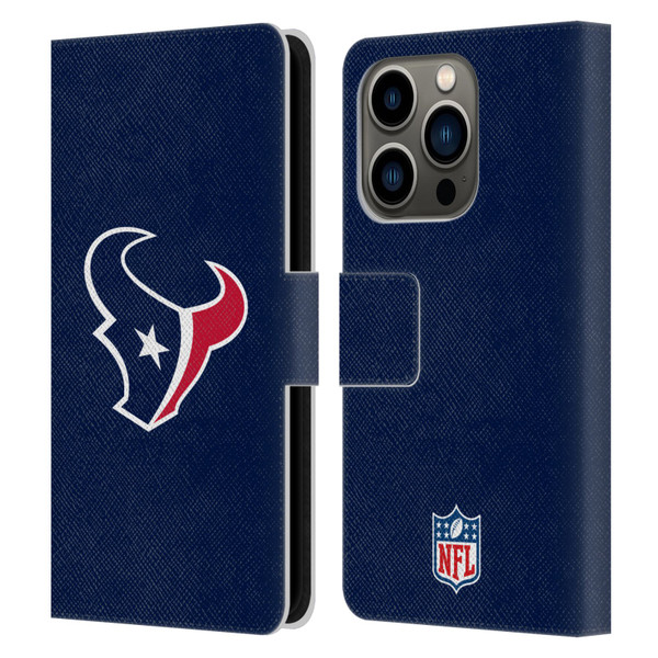 NFL Houston Texans Logo Plain Leather Book Wallet Case Cover For Apple iPhone 14 Pro