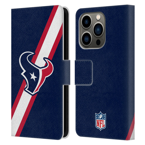 NFL Houston Texans Logo Stripes Leather Book Wallet Case Cover For Apple iPhone 14 Pro