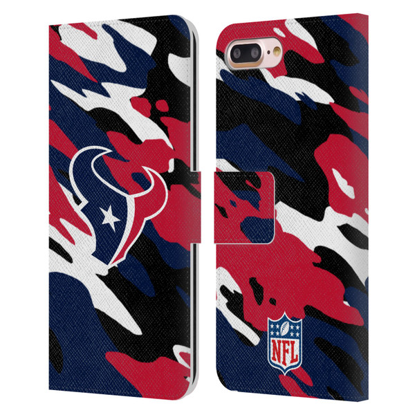NFL Houston Texans Logo Camou Leather Book Wallet Case Cover For Apple iPhone 7 Plus / iPhone 8 Plus