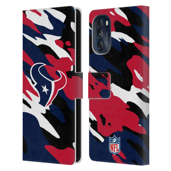 NFL Houston Texans Logo Camou Leather Book Wallet Case Cover For Motorola Moto G (2022)