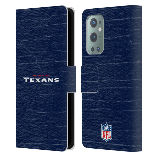 NFL Houston Texans Logo Distressed Look Leather Book Wallet Case Cover For OnePlus 9