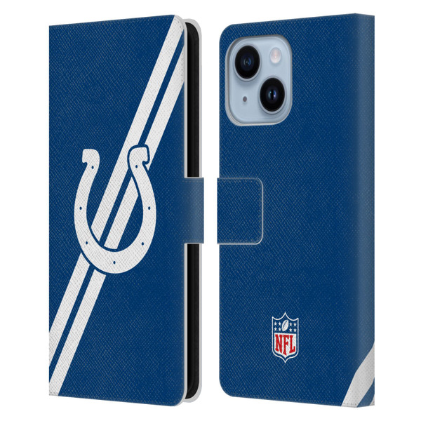 NFL Indianapolis Colts Logo Stripes Leather Book Wallet Case Cover For Apple iPhone 14 Plus