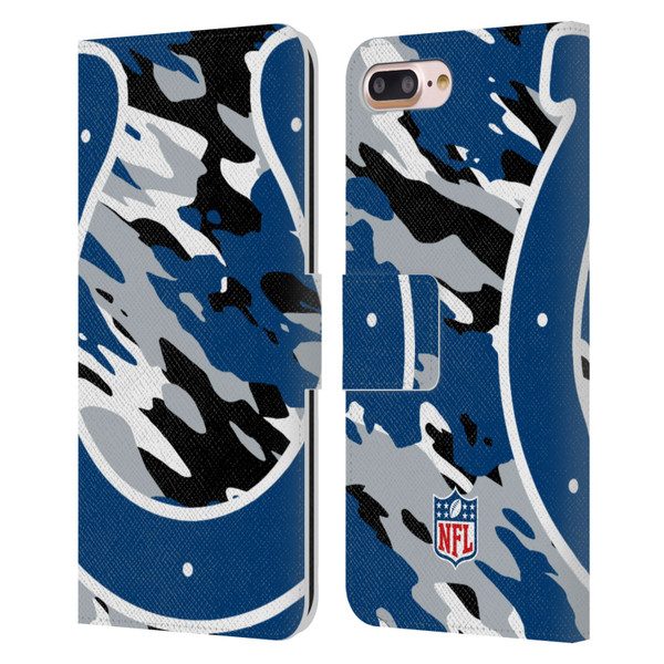 NFL Indianapolis Colts Logo Camou Leather Book Wallet Case Cover For Apple iPhone 7 Plus / iPhone 8 Plus