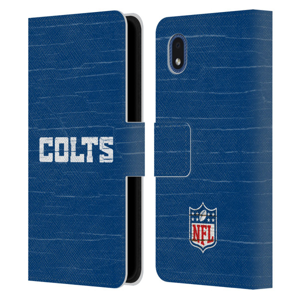 NFL Indianapolis Colts Logo Distressed Look Leather Book Wallet Case Cover For Samsung Galaxy A01 Core (2020)