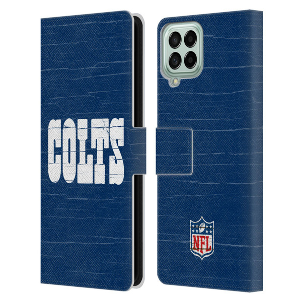 NFL Indianapolis Colts Logo Distressed Look Leather Book Wallet Case Cover For Samsung Galaxy M33 (2022)