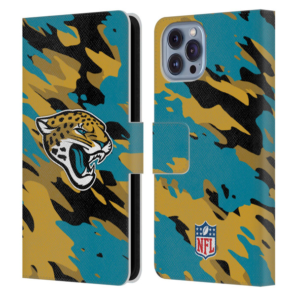 NFL Jacksonville Jaguars Logo Camou Leather Book Wallet Case Cover For Apple iPhone 14