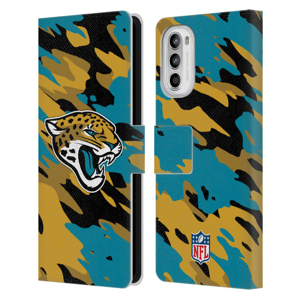 NFL Jacksonville Jaguars Logo Camou Leather Book Wallet Case Cover For Motorola Moto G52