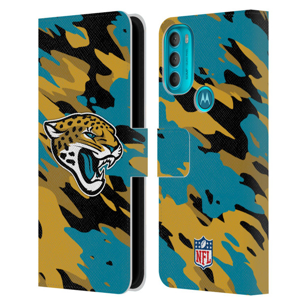 NFL Jacksonville Jaguars Logo Camou Leather Book Wallet Case Cover For Motorola Moto G71 5G