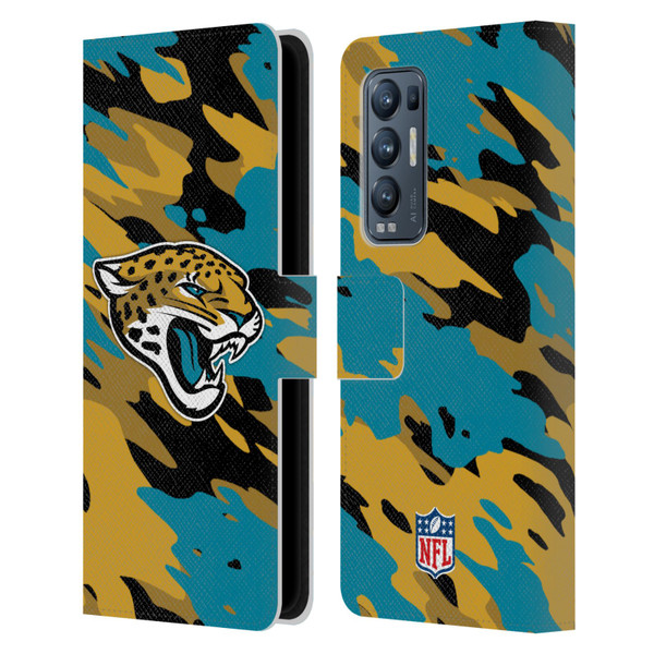 NFL Jacksonville Jaguars Logo Camou Leather Book Wallet Case Cover For OPPO Find X3 Neo / Reno5 Pro+ 5G