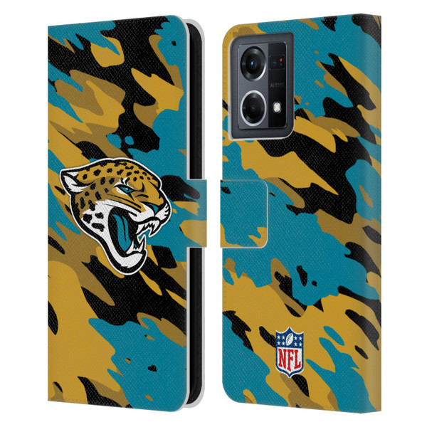 NFL Jacksonville Jaguars Logo Camou Leather Book Wallet Case Cover For OPPO Reno8 4G