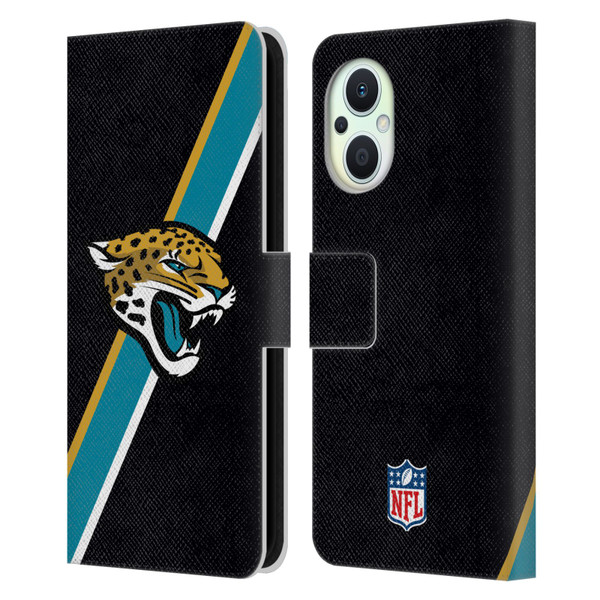 NFL Jacksonville Jaguars Logo Stripes Leather Book Wallet Case Cover For OPPO Reno8 Lite