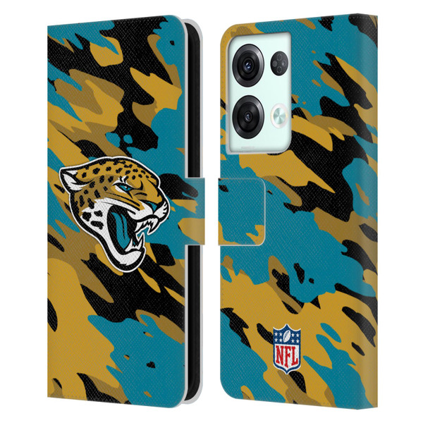 NFL Jacksonville Jaguars Logo Camou Leather Book Wallet Case Cover For OPPO Reno8 Pro