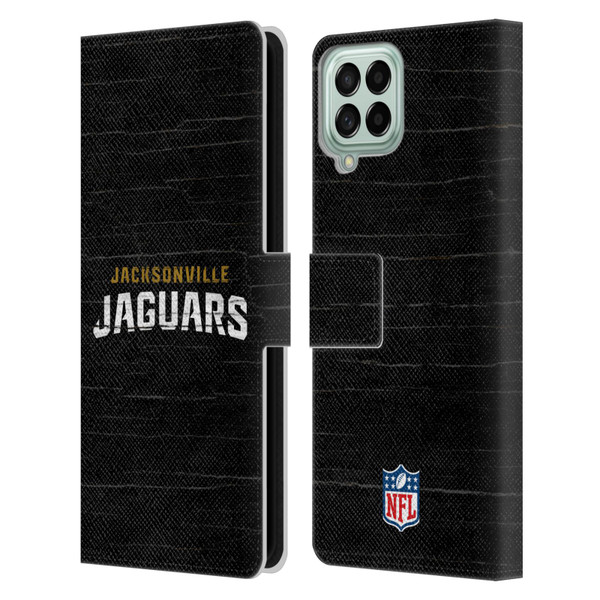 NFL Jacksonville Jaguars Logo Distressed Look Leather Book Wallet Case Cover For Samsung Galaxy M33 (2022)