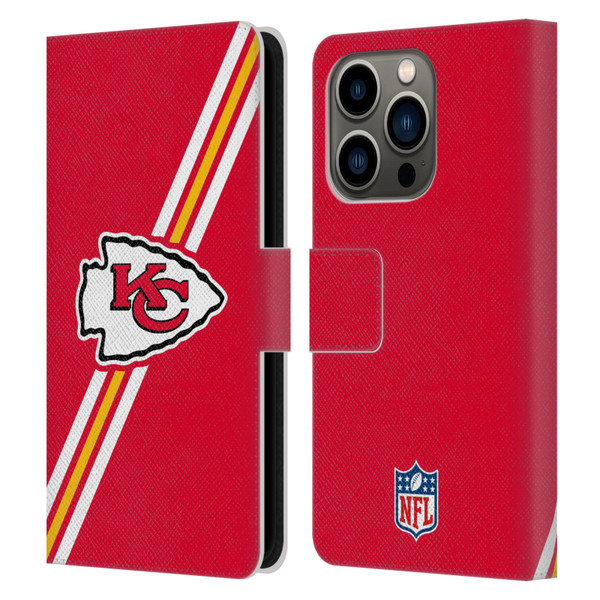 NFL Kansas City Chiefs Logo Stripes Leather Book Wallet Case Cover For Apple iPhone 14 Pro