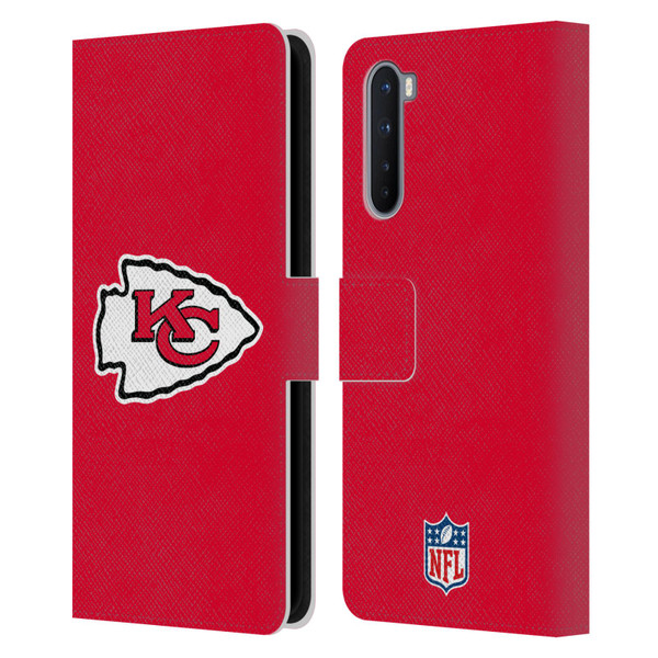 NFL Kansas City Chiefs Logo Plain Leather Book Wallet Case Cover For OnePlus Nord 5G