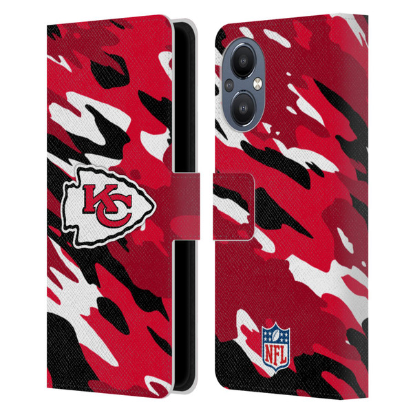 NFL Kansas City Chiefs Logo Camou Leather Book Wallet Case Cover For OnePlus Nord N20 5G