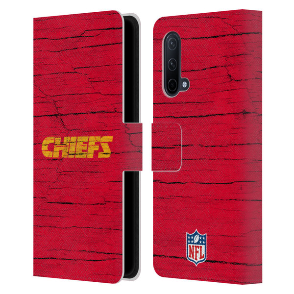 NFL Kansas City Chiefs Logo Distressed Look Leather Book Wallet Case Cover For OnePlus Nord CE 5G