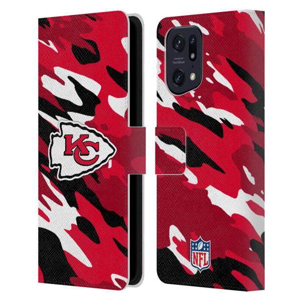 NFL Kansas City Chiefs Logo Camou Leather Book Wallet Case Cover For OPPO Find X5