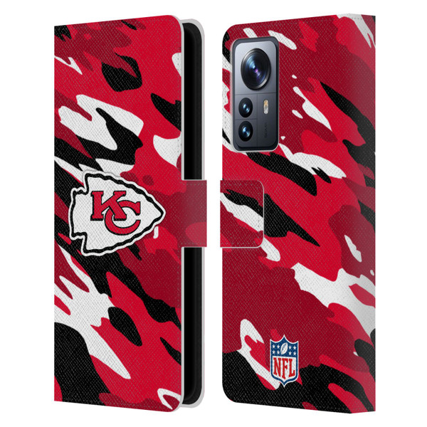 NFL Kansas City Chiefs Logo Camou Leather Book Wallet Case Cover For Xiaomi 12 Pro