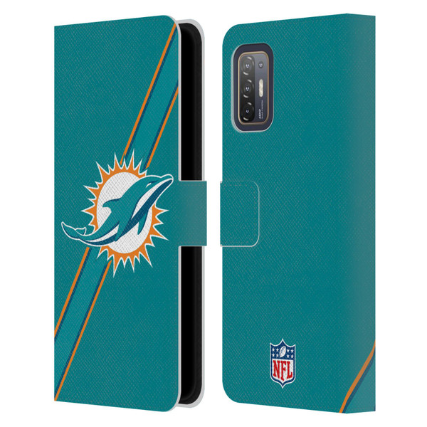 NFL Miami Dolphins Logo Stripes Leather Book Wallet Case Cover For HTC Desire 21 Pro 5G