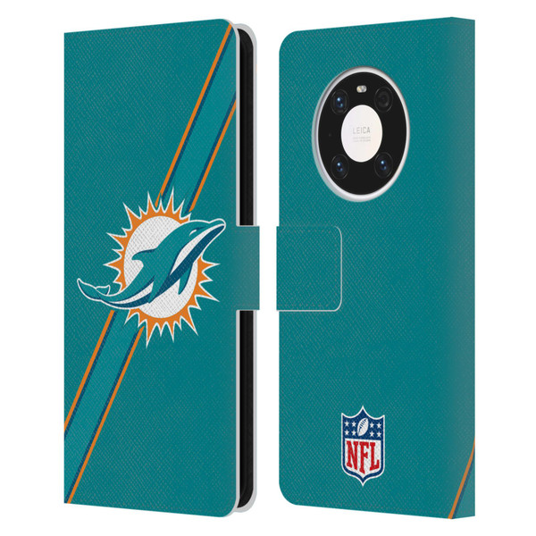 NFL Miami Dolphins Logo Stripes Leather Book Wallet Case Cover For Huawei Mate 40 Pro 5G