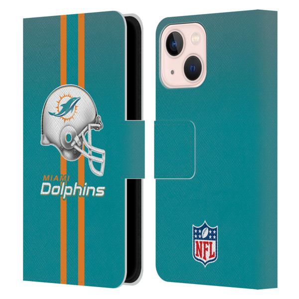 NFL Miami Dolphins Logo Helmet Leather Book Wallet Case Cover For Apple iPhone 13 Mini